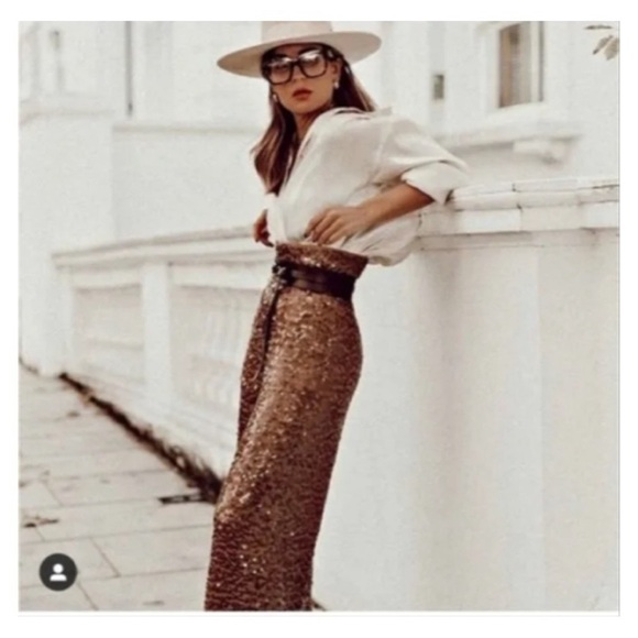 Zara women NWT long light brown/tan sequin pants. Ref: 7901/265 size: medium - Picture 7 of 7